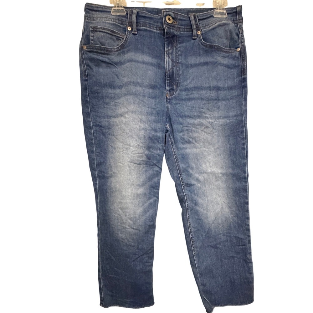 J. Jill Denim High-Rise Straight-Leg Crop Jeans Raw Hem Medium Wash Blue Size 12